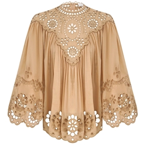 Zimmermann Awaken Embroidered Yoke Blouse, Straw